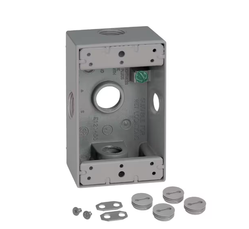 1-Gang 5 Holes half inch Gray Weatherproof Box 1 hole each side)