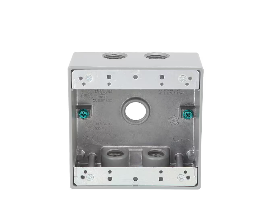 2-Gang 5 Holes half inch Gray Weatherproof Box