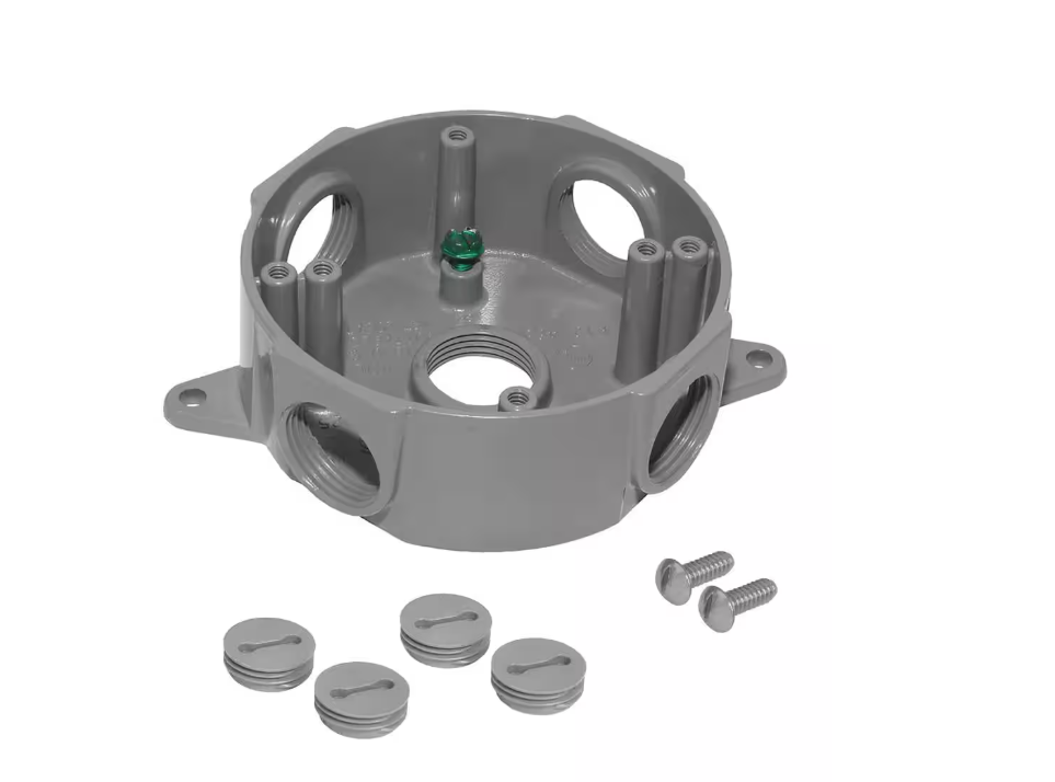 4 Inch Round Box 4 inch Round 5 Holes half inch Weatherproof Box – QB Electrical