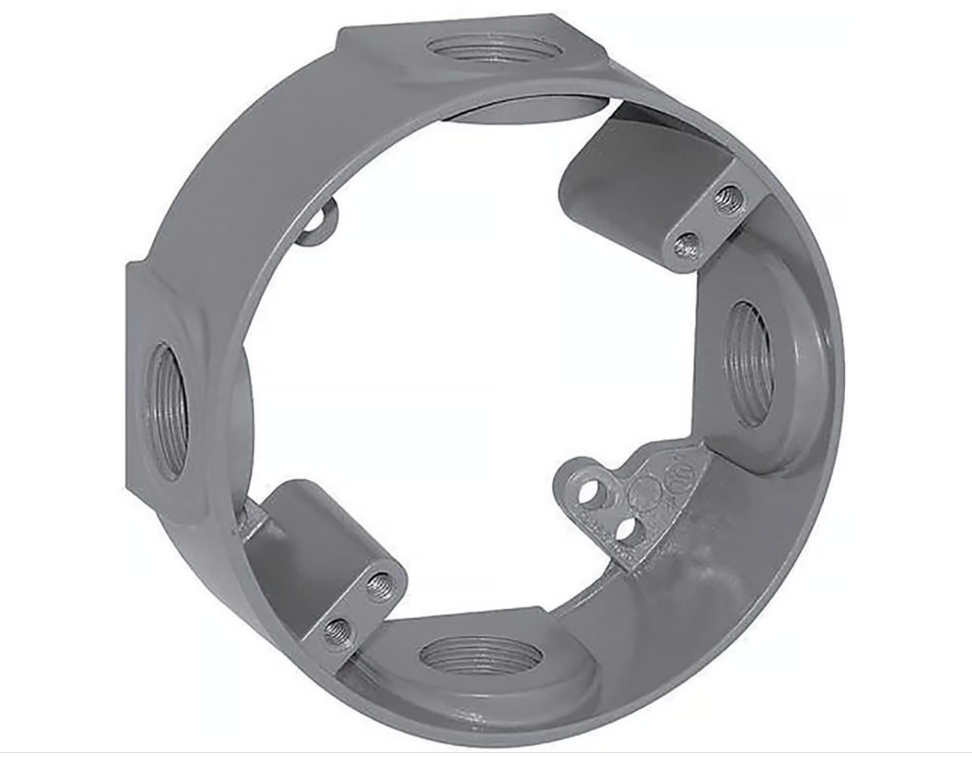 4 inch Round Weatherproof Extension Ring, 4 Hole 1/2" Gray