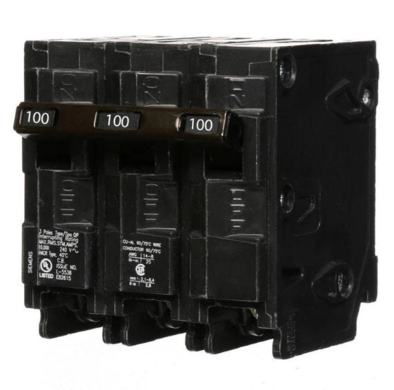 Siemens Bolt-on 240VACV 100A 3 pole circuit breaker 10kA@240V