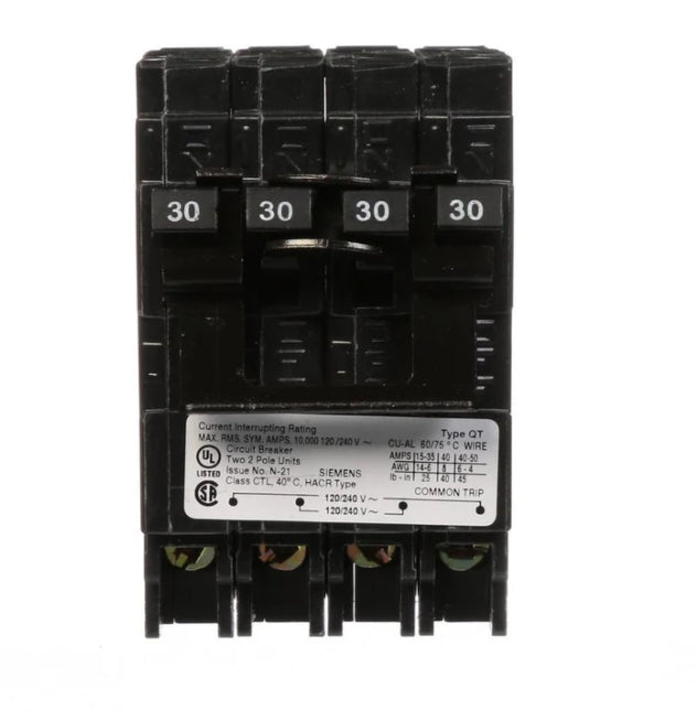 Siemens 2P Quadplex Circuit Breaker Q-series: Q2XXXXCT2