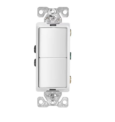 Eaton 7728W Decora Combination Switch, 2 Single-Pole, 15A, White