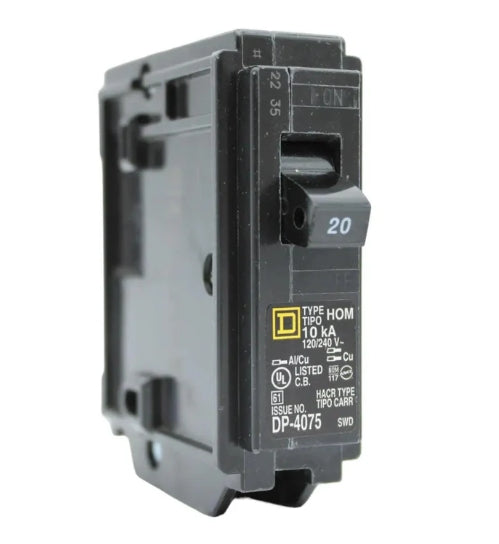 Square D - HOM Series, 20A, 1 Pole, 120/240V AC, 10kA at 120V AC