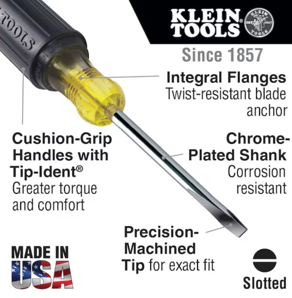 1/4-Inch Cabinet Tip Screwdriver, Heavy Duty, 6-Inch Klein Tools - 605-6