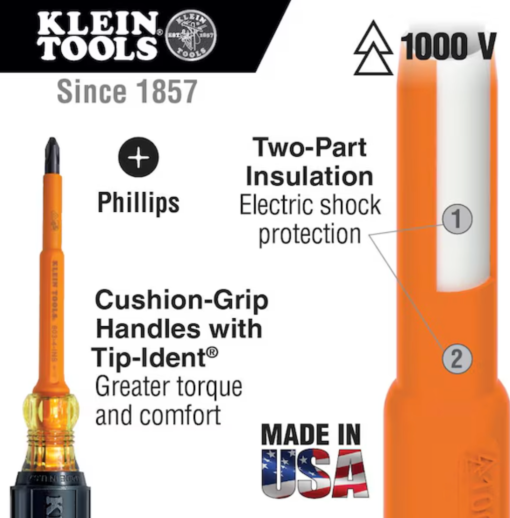 Insulated Screwdriver, #3 Phillips, 7-Inch Shank..
