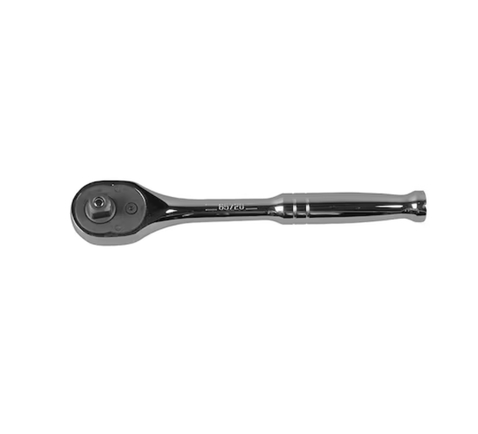 3/8" Drive 72 Geared Teeth Round Head Style Hand Ratchet, 7" L, Chrome Plated Finish