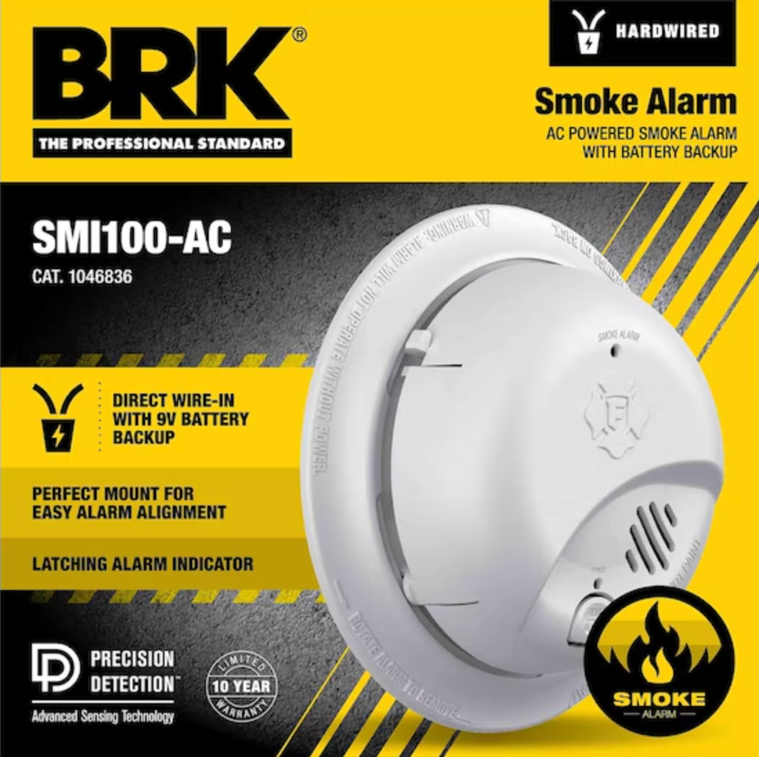 Hardwired Ionization Smoke Alarm w/ 9V Battery Backup