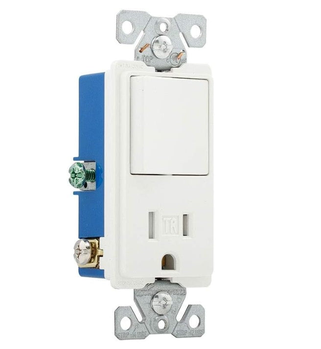 Eaton TR7730W Decora Combination Switch & Grounding Receptacle, Single-Pole, 15A, White